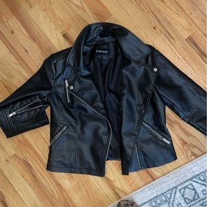 Black faux leather motorcycle jacket